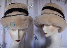 Hat, elegant, 56-57, Fake Fur, black, cream-beige