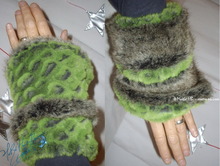 wristbands,  muffs, fake fur, green-alligator, 