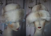 Hat, elegant, Fake Fur mink imitation, white-brown