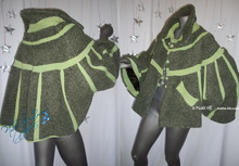 cape-poncho-SAMSARA, tricot-recyclé-vert-anis tissu-kaki-moucheté, veste-hiver