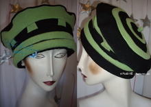 béret chapeau noir et vert anis, tissu tricot