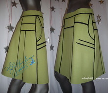 jupe graphique laine vert anis et noir, coupe trapèze