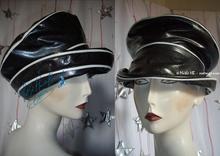 rain hat, vinyl black sequined, pearl white, 55-56