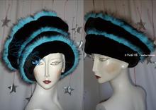 Hat,  black, turquoise, false-fur, original,