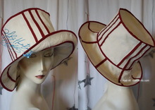 sunhat, sand-white & carmin red cotton & linen, eccentric retro styl