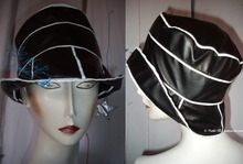 rain hat, S, black and white leatherette