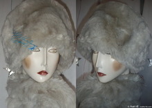 elegant hat, L, white wolf faux fur